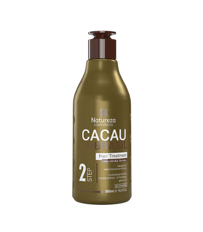 Bottle of Brazilian keratin straightening treatment for dense, frizzy, curly hair