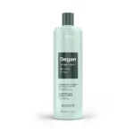 Teal bottle of Prohall Degan detox shampoo with kale, mint, and ginger