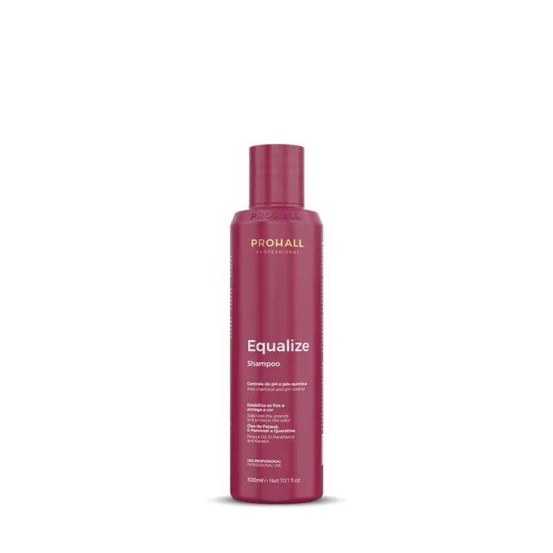 Flacon bordeaux de 300 ml de shampooing neutralisant Prohall Equalize pour cheveux traités chimiquement